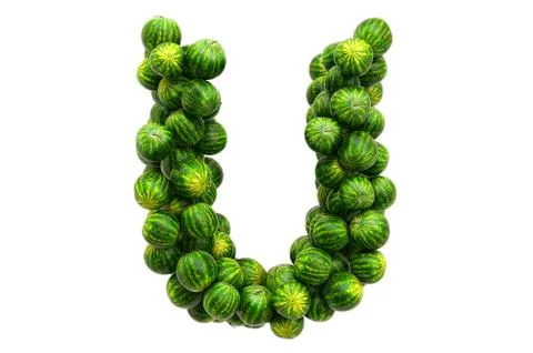 Letter U from watermelons. 3D rendering Stock Illustration