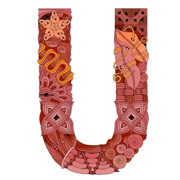 Letter U zentangle. Vector decorative object Stock Illustration