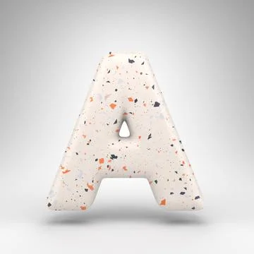 Letter A uppercase on white background. 3D letter with terrazzo pattern textu Stock Illustration
