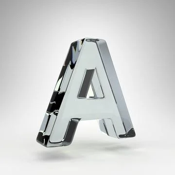 Letter A uppercase on white background. Camera lens transparent glass 3D letter Ilustração Stock