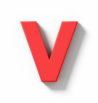 Letter V 3D red isolated on white with shadow - orthogonal projection Stock Illustration