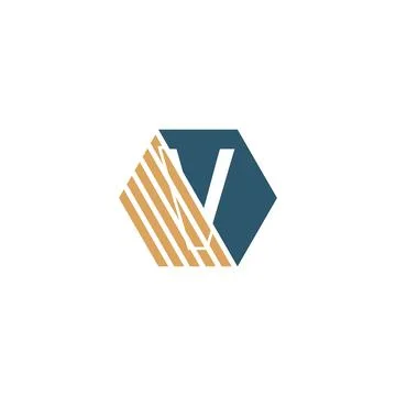 Letter V behind the hexagon with strip design Stock Illustration