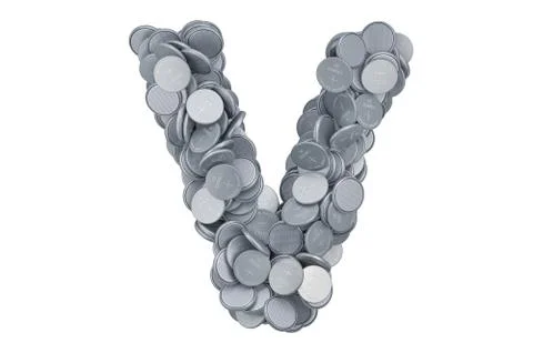 Letter V from button cells, 3D rendering Stock Illustration