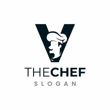 Letter V Chef Logo , Initial Restaurant Cook Vector Design Stock Illustration