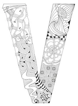 Letter V for coloring. Vector decorative zentangle object Stock Illustration