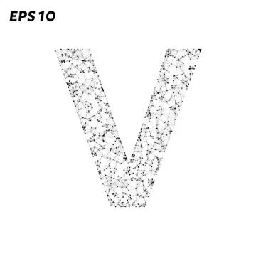 The letter V consists of points, lines and triangles. Vector illustration. Stock Illustration