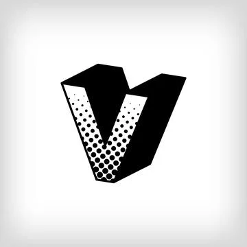 Letter V with creative shadow, pop art dot design alphabet sign. Stock Illustration