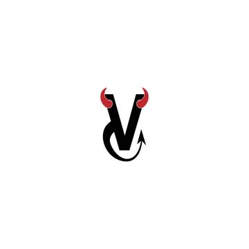Letter V with devil's horns and tail icon logo design vector Stock Illustration