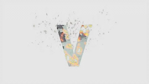 Letter V with fire and ash with alpha channel, alphabet Stock Footage 266406415
