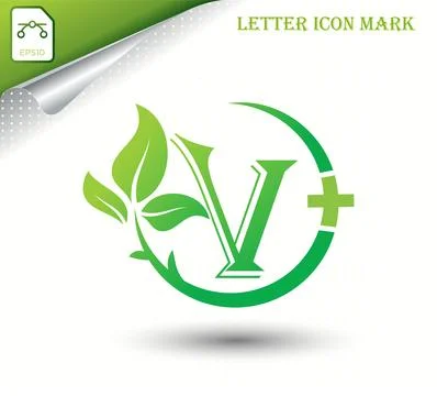Letter V with green leaf vector template Stock Illustration