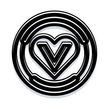 Letter v in heart shape circle design Illustrazione stock