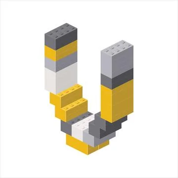 Letter V in isometric view assembled from plastic blocks. Vector Stock Illustration