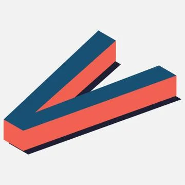 Letter in V isometric view. Blue-orange colors. Stock Illustration