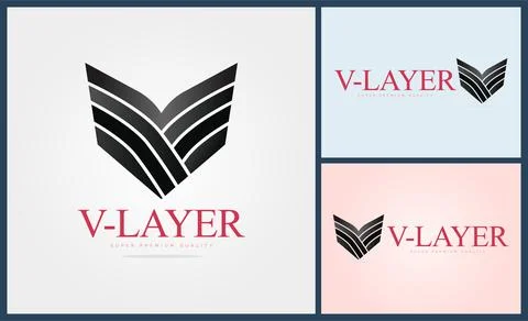 Letter v layer geometric shapes epaulettes modern logo set design template Stock Illustration