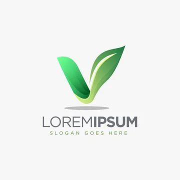 Letter v leaf logo icon with 3d gradient style Stock Illustration