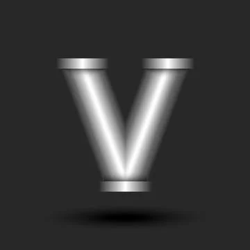 Letter V logo 3d line pipe shape construction with metal flanges, metallic .. Stock Illustration