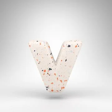 Letter V lowercase on white background. 3D letter with terrazzo pattern textu Illustrazione stock
