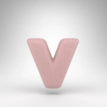 Letter V lowercase on white background. Pink leather 3D letter with skin text Illustrazione stock