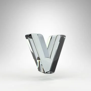Letter V lowercase on white background. Camera lens transparent glass 3D letter 스톡 일러스트