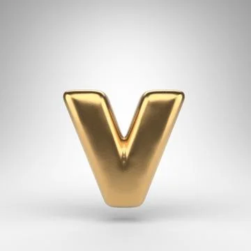 Letter V lowercase on white background. Golden 3D rendered font with gloss me Stock Illustration