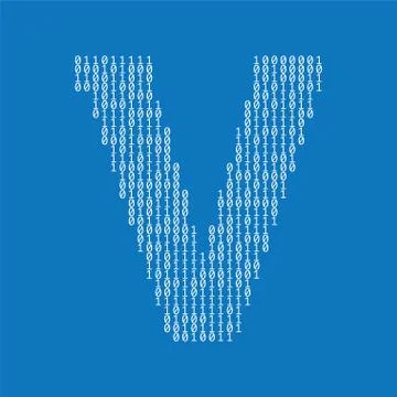 Letter V made from binary code digits. Technology background Stock Illustration