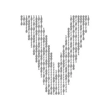 Letter V made from binary code digits. Technology background 库存插图