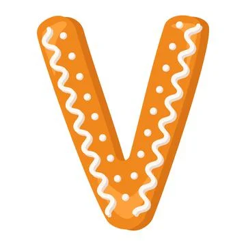 Letter V made from glazed gingerbread. Festive font, symbol of Happy New Year Stock Illustration