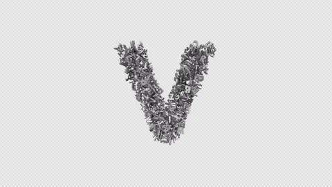 Letter V Made of Letters with Alpha Channel. 3D Font. Alphabet Letter Animation Stock Footage 304993420