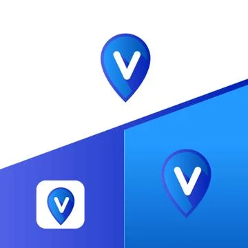 Letter V With Map Pointer icon or logo design template elements Stock Illustration