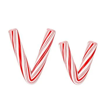 Letter V Mint Candy Cane Alphabet Collection Striped in Red Christmas Colour  Illustrazione stock