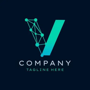 Letter V Molecule Logo, Bio tech Connect Dots Science Technology Logo Design  Stock Illustration