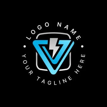 Letter V or sans serif font flash electric thunder square line service brand Stock Illustration