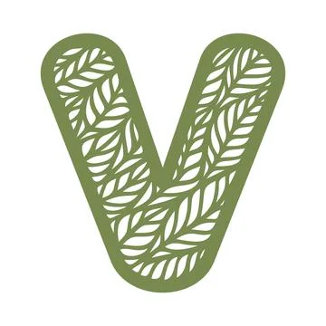 Letter V with a pattern of leaves.  Stock Illustration