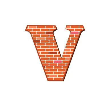 Letter V from red brick wall texture on a white background. Stock-Illustration