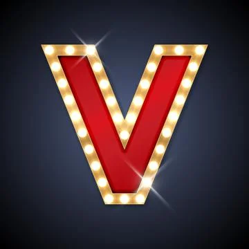 Letter V in shape of retro sing-board with lamps イラスト素材