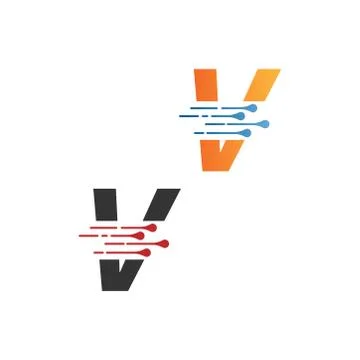 Letter V  simple  tech logo with circuit lines style icon Stock Illustration