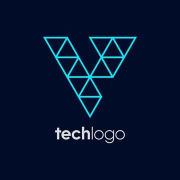 Letter V Triangle Polygon Tech Logo Stock Illustration