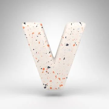 Letter V uppercase on white background. 3D letter with terrazzo pattern textu Stock Illustration