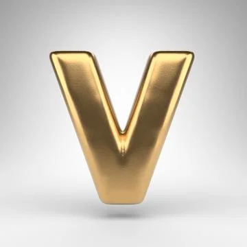 Letter V uppercase on white background. Golden 3D rendered font with gloss me Stock Illustration