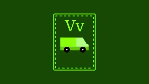 Letter v for van 2d cartoon style card for little kids Stock Footage 285992668