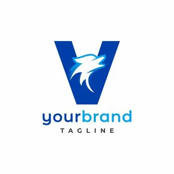 Letter V Wolf Logo Design Vector , Initial Gaming Logo Stock Illustration