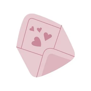 Letter vector icon. Hand drawn pink envelope with hearts. Romantic message fo Stock Illustration