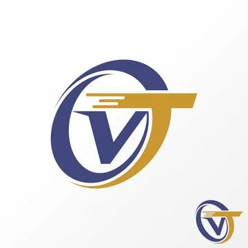 Letter VT fast font in circle cut swoosh. Related to monogram transportation Stock Illustration