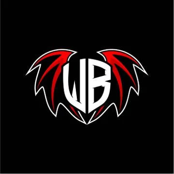 Letter W B initial vector logo template with a minimalist dragon wing style Stock Illustration