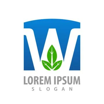 Letter W blue with leaf concept design. Symbol graphic template element vecto Stock Illustration