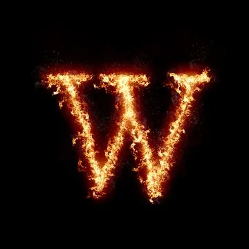 Letter w burning in fire, digital art isolated on black background, a letter Stock Illustration