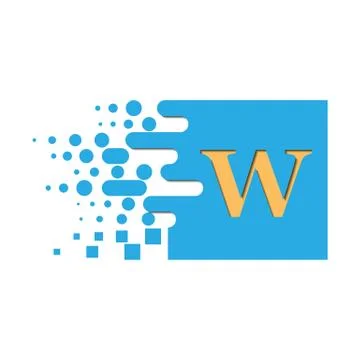 Letter W on a colored square with destroyed blocks Stock Illustration