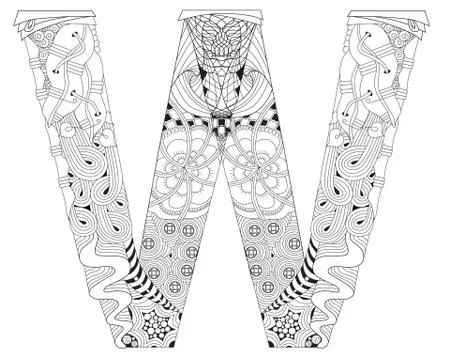 Letter W for coloring. Vector decorative zentangle object Stock Illustration