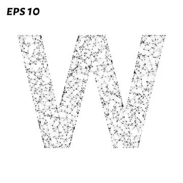 The letter W consists of points, lines and triangles. Vector illustration. Illustrazione stock