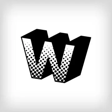 Letter W with creative shadow, pop art dot design alphabet sign. Stock Illustration